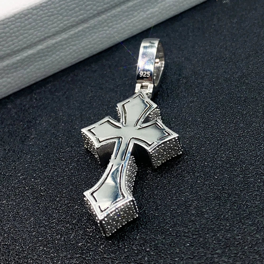 Three Cross Baguettes VVS1 Pendants S925 Silver Necklaces  (Pass Diamonds Tester)